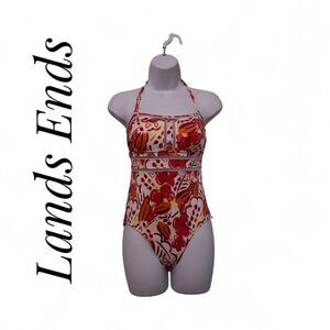 Lands End Canvas Size 4 One Piece Bikini Orange Pink